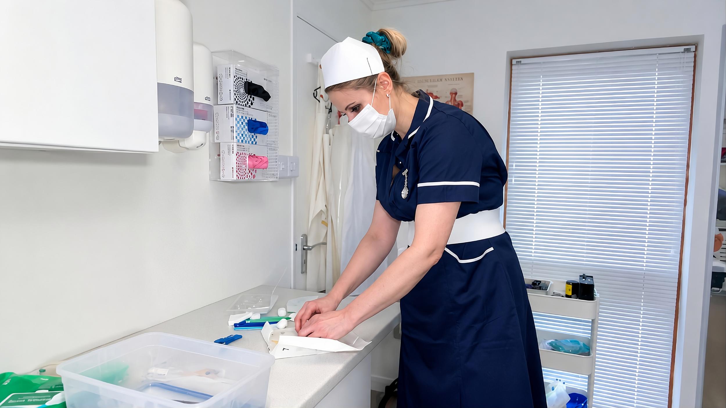 Miss Kimberley fake clinical dominance exposed under latex examination gloves