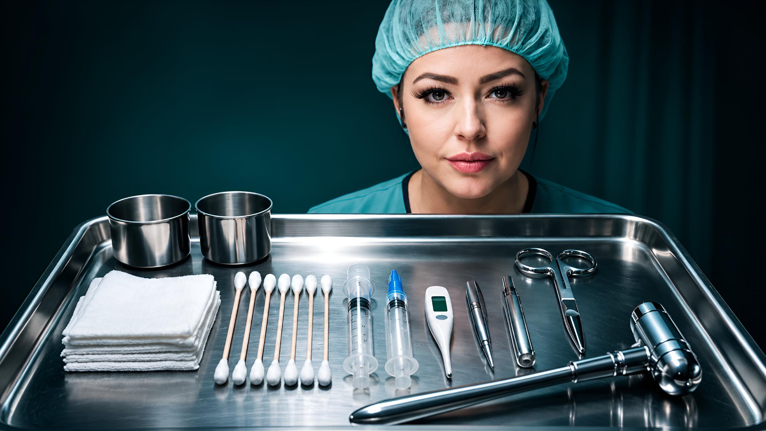 Surgical instruments tray for medical BDSM and anesthesia fetish play
